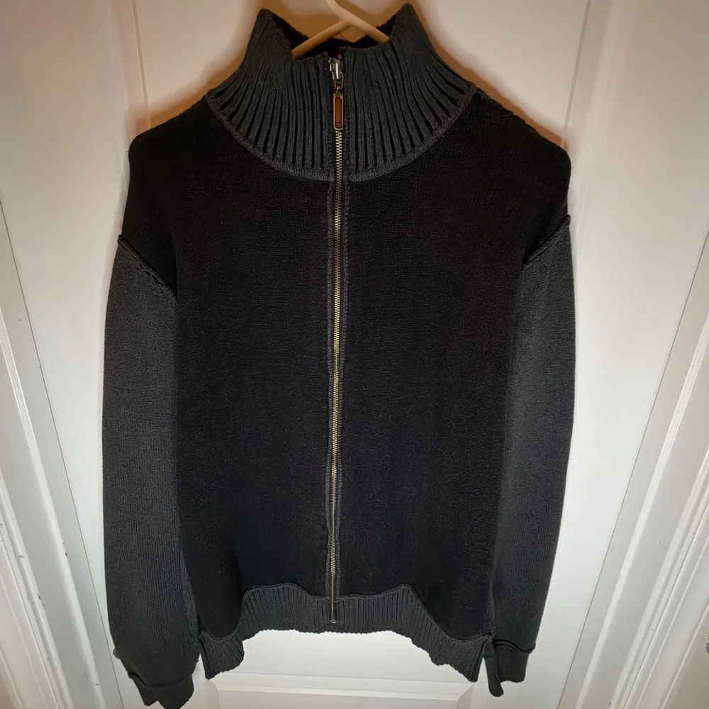 Calvin Klein‎ Jeans Full Zip Mock Neck Cotton  Black Gray Knit Sweater Mens XL
